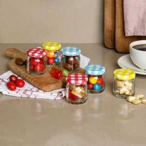 6'Lı 40 Ml Yuvarlak Cam Kavanoz - Jelly - Ekose Kapaklı