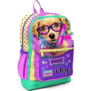 Coral High Sarı Pembe Sevimli Köpek Desenli Dört Bölmeli Okul ve Günlük Kullanım Sırt Çantası 23752