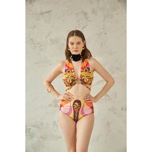 Erica Donna Toka ve Bağlama Detaylı Yüksek Bel Renkli Bikini Takımı