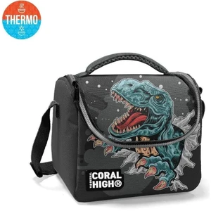 Coral High Kids Koyu Gri Siyah Dinozor Desenli Thermo Beslenme Çantası 11837