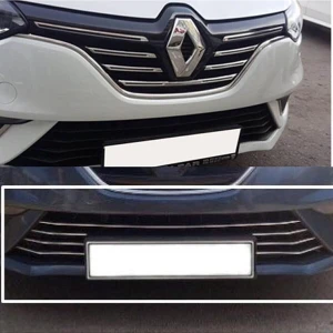 Renault Megane 4 Uyumlu 2016-2020 Krom Ön Tampon Çıtası Ve Ön Panjur Set 12 Parça Paslanmaz Çelik