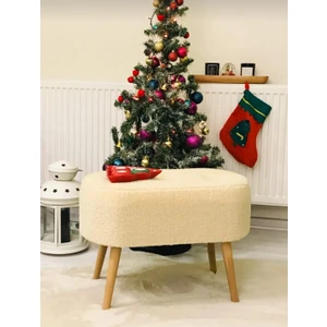 Gürgen Ahşap Ayak Welsoft Kumaş Oval Pufidik Puf Bench Tabure Sandalye
