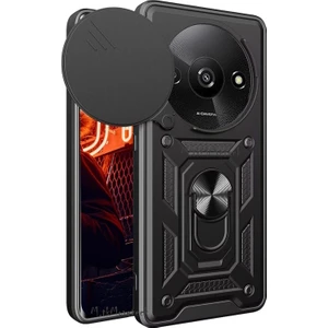 M.tk moveteck Xiaomi Redmi A3 Kılıf Kamera Korumalı Sürgülü Yüzüklü Standlı Armor Military Tank Kızaklı Silikon Kapak