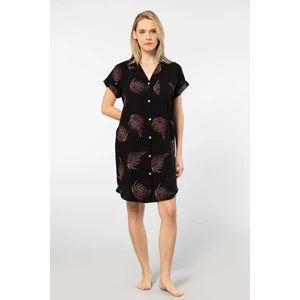 Kadın Desenli Dokuma Düğmeli Elbise