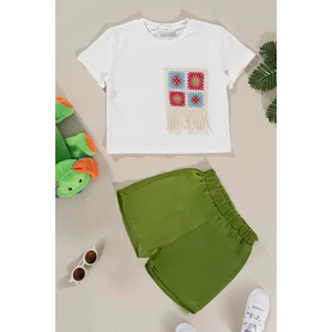 For You Kids Cep Dantel Detaylı Yeşil Tsihrt Şort Takım