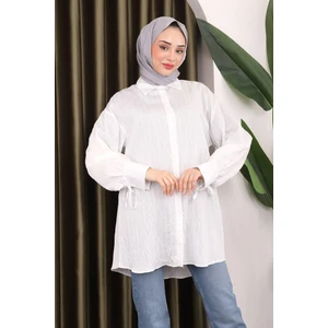 Krem Kol Detaylı Tunik