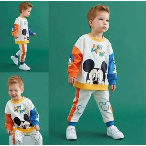 Mickey Mouse Görselli Kapüşonlu Bebek Çocuk Alt Üst Takım-Beyaz