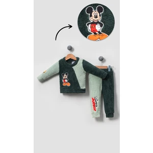 Mickey Mouse Görselli Kışlık Welsoft Bebek Çocuk Alt Üst Takım-Yeşil