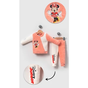 Mickey Mouse Görselli Kışlık Welsoft Bebek Çocuk Alt Üst Takım-Somon