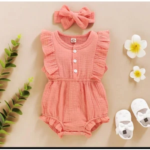 Unisex Kız Bebek&çocuk  Pamuklu Bandanalı Tulum-Pembe