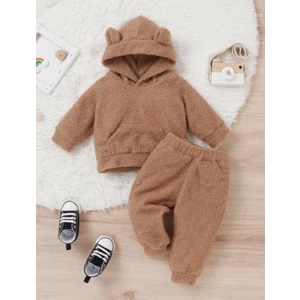 Unisex Peluş Çocuk Alt Üst Welsoft Takım-Kahverengi