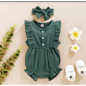 Unisex Kız Bebek&çocuk  Pamuklu Bandanalı Tulum-Yeşil