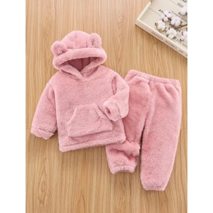 Unisex Peluş Çocuk Alt Üst Welsoft Takım-Somon
