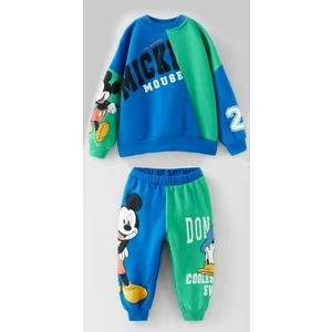 Mickey Mouse Görselli Kapüşonlu Bebek Çocuk Alt Üst Takım-Çok Renkli