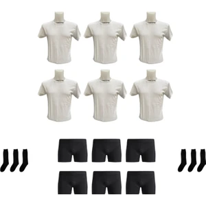 Asker Yeşili 6'lı Beyaz Denizci Askeri Iç Giyim Seti - Fanila - Boxer - Çorabı