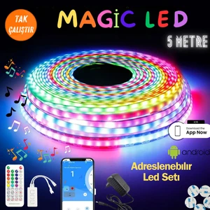 Pixel Adreslenebilir  LED Sese ve Müziğe Duyarlı Sınırsız Renk Sınırsız Mod Telefon ve Kumanda Kontrollü