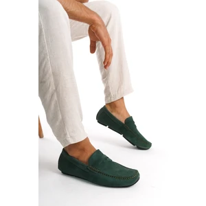 Erkek  Deri Süet Haki Loafer -MBMST2424-HK