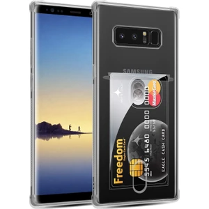 Samsung Galaxy Note 8 Kamera Korumalı Kartlıklı Setra Şeffaf Silikon Kılıf Ekran Koruyucu