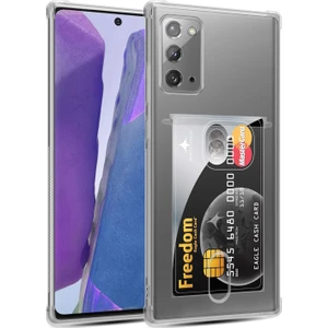 Samsung Galaxy Note 20 Kamera Korumalı Kartlıklı Setra Şeffaf Silikon Kılıf Ekran Koruyucu