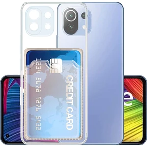 Xiaomi Mi 11 Lite Kamera Korumalı Kartlıklı Setra Şeffaf Silikon Kılıf Ekran Koruyucu