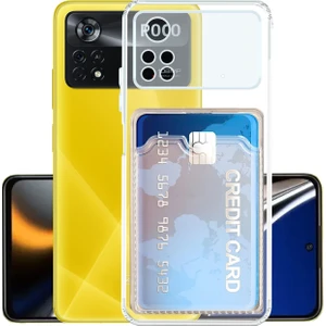 Xiaomi Poco M4 Pro Kamera Korumalı Kartlıklı Setra Şeffaf Silikon Kılıf Ekran Koruyucu