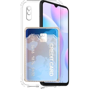Xiaomi Redmi 9A Kamera Korumalı Kartlıklı Setra Şeffaf Silikon Kılıf Ekran Koruyucu