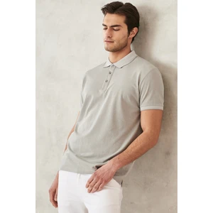 AC&Co / Altınyıldız Classics Erkek Çekmeyen Pamuklu Kumaş Slim Fit Dar Kesim Gri Kıvrılmaz Polo Yaka Tişört