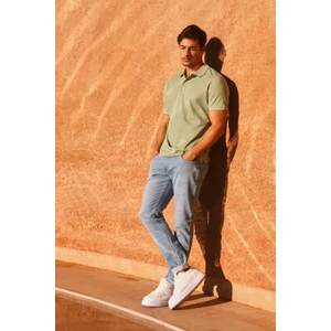 AC&Co / Altınyıldız Classics Erkek Çekmeyen Pamuklu Kumaş Slim Fit Dar Kesim Yeşil Kıvrılmaz Polo Yaka Tişört