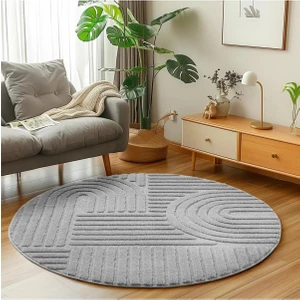 Enva Home Yuvarlak Bukleli Modern Post Peluş Açık Gri Renk