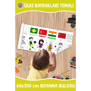 Ülke Bayrakları Temalı Dev Boyama Rulosu 60X250 cm