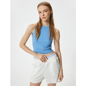 Crop Basic Halter Yaka Atlet Ribanalı Pamuklu Slim Fit