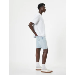 Slim Fit Kot Şort Bermuda Düğmeli Cep Detaylı