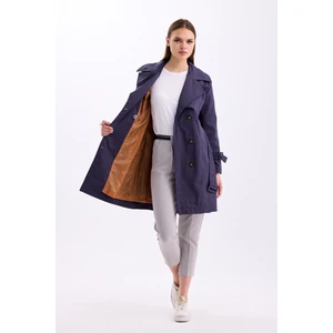%100 Pamuk Gabardin Midi (95CM) Astarlı Kemerli Kadın Trençkot 1113