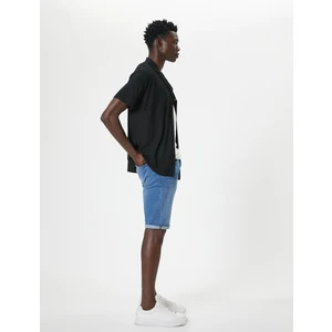 Slim Fit Kot Şort Bermuda Düğmeli Cep Detaylı
