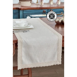 Evlen Home Collection  Keten Pamuk Dantelli Runner 50X130 cm Linen Kumaş Masa Örtüsü Sehpa Leke Tutmaz Mutfak Bej