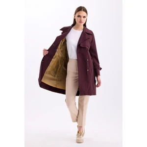 %100 Pamuk Gabardin Midi (95CM) Astarlı Kemerli Kadın Trençkot 1113