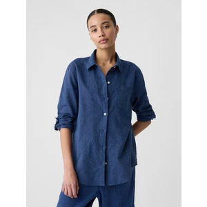 Kadın Denim Mavi Keten Karışımı Easy Gömlek