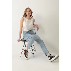Polo State Yüksek Bel Mom Jean %100 Pamuk Denim Pantolon Mavi