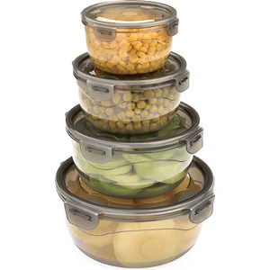 Melkan Home Kilitli & Kapaklı Saklama Kabı 4'lü Set Füme Saklama Kabı Seti & Yuvarlak Saklama Kabı Seti