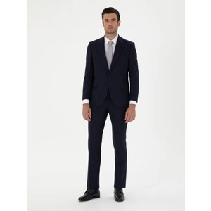 Erkek Lacivert Slim Fit Mikro Desenli Mono Yaka Yün Karışımlı Takım Elbise 50272937-VR033