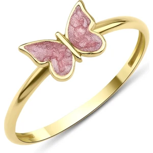 Fiyonk Kuyumculuk 14 Ayar Altın Pembe Mineli Kelebek Yüzük