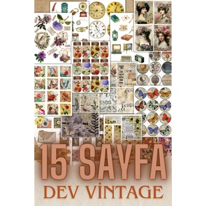 15 Sayfa Dev Vintage Sticker Seti
