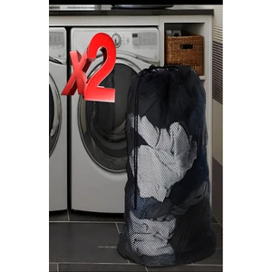 2 Adet Siyah  Perde ve Çamaşır Yıkama Filesi Ipli 60X80 cm (Battal Boy)