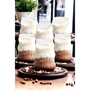 6'lı Sukabağı Latte Cam Bardak Seti Iskandinav Burgu Tarz Kahve Kokteyl Sunum Bardağı 400ML