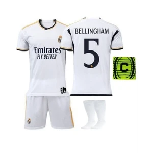 Real Madrid Bellingham Çocuk Forma Şort Çorap Kaptan Kolluğu 4 Lü Set