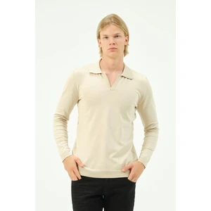 Erkek Regular Fit Düz Renk Polo Kaleci Yaka Uzun Kollu Triko Kazak