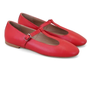 Matilda Kırmızı Kadın T-Bant Mary Jane Deri Babet