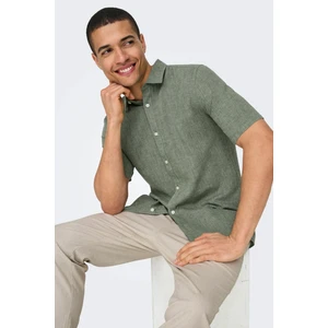 Only & Sons Erkek Onscaıden Slim Fit Kısa Kollu Keten Gömlek 22009885 Haki