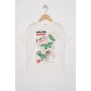 Bisiklet Yaka Ekru Renk Erkek Çocuk Tshirt
