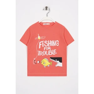 Bisiklet Yaka Kısa Kol Born To Be Yazı Baskılı Kısa Kol Taba Renk Erkek Çocuk Tshirt